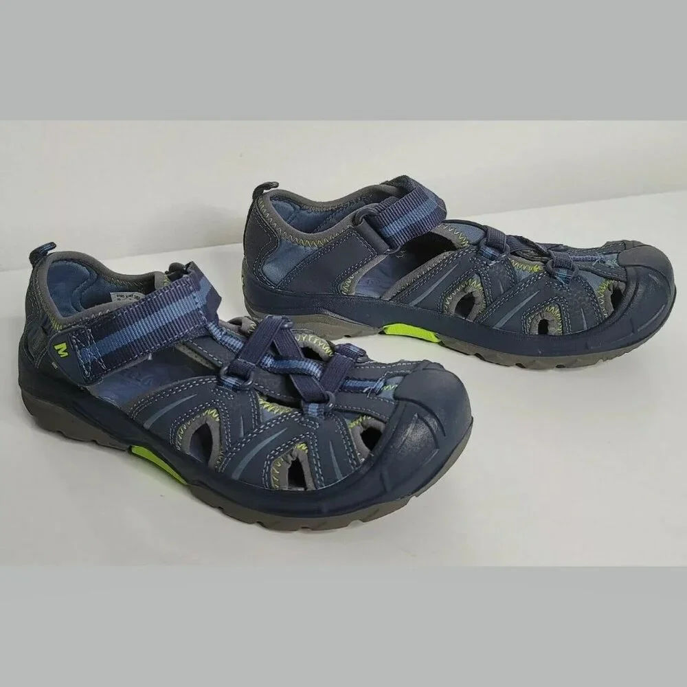 MERRELL Youth Boys Kids Hiking Waterproof Water Shoes Sandals 4 Blue Hydro Green